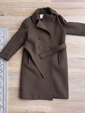 Mango Dark Brown Wool Belted Pea Coat